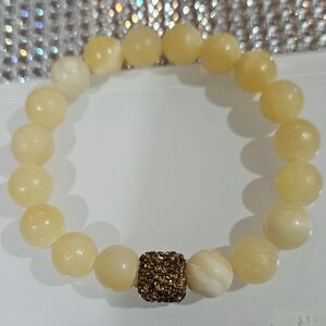 Nordstrom Yellow Beaded‎ Stretch Bracelet w/ Gold Pave Accent NWOT
